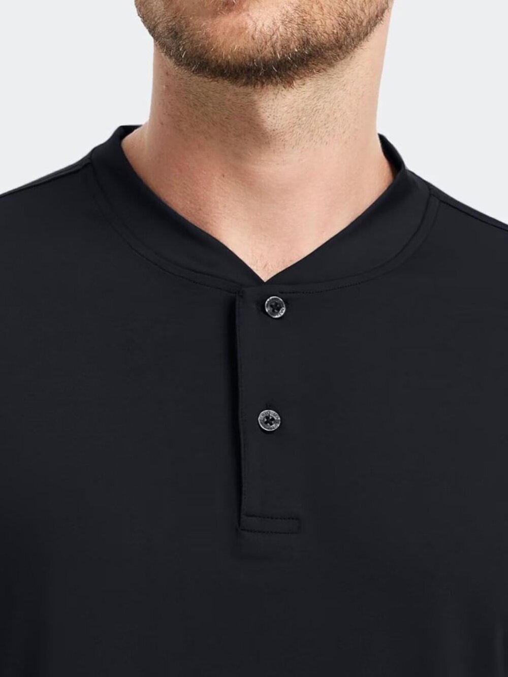 Mens Black Dry Fit Henley Shirt Moisture Wicking Casual Performance Tee - Picture 4 of 6